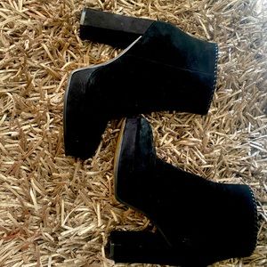 Black suede Marc Fisher platform bootie